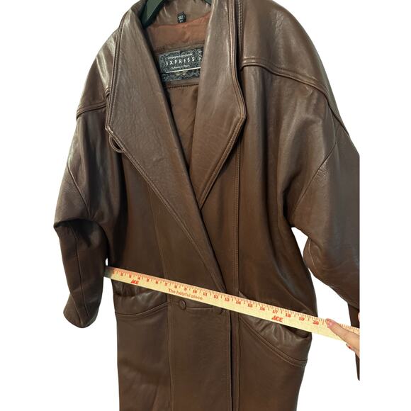 Express S Slouchy Oversized Lamb Leather Trench Coat Long Jacket 90s Brown - Picture 11 of 12